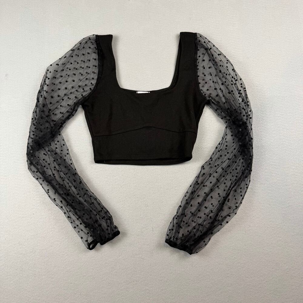 Le Lis Y2K Polka Dot Puff Sleeve Crop Top XS